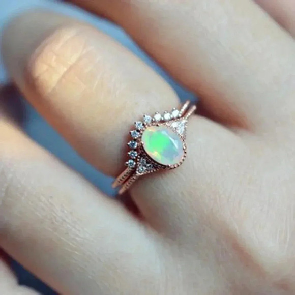 🎀Sweet Oval Opal Dainty Zircon Thin Beautiful Rose Gold Ring for Women,EVGG1217 - Picture 3 of 4
